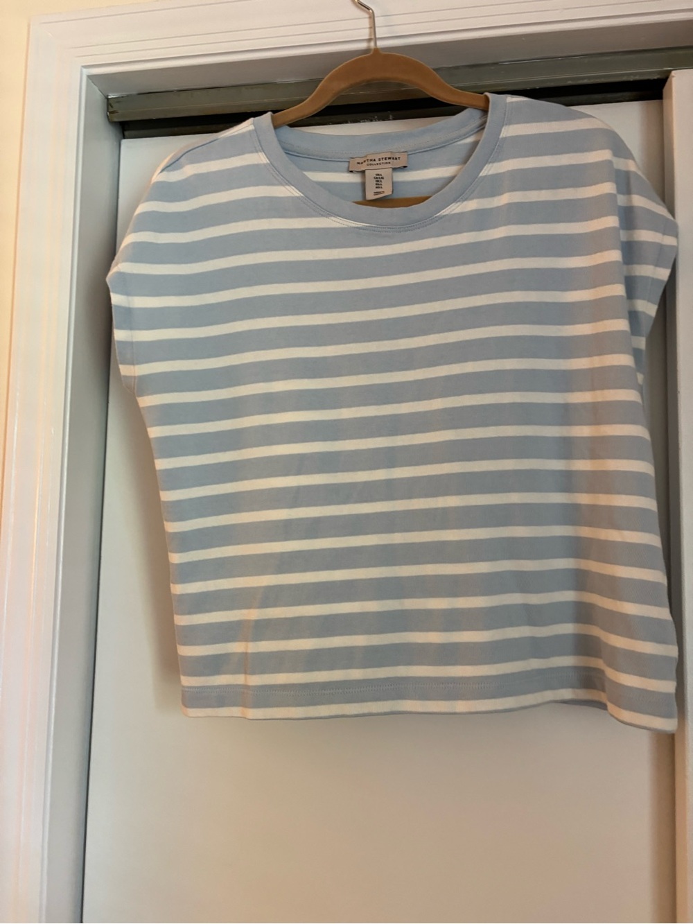 Martha Stewart women’s Pale Blue & White Striped Short Sleeve Tee